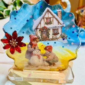Handmade Decor Scene Winter Cottage Snowman